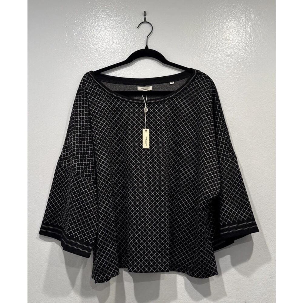 Max Studio Double Knit Top Women’s Size XL Diamond Print Lagenlook Oversized